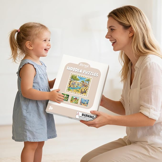 Joyreal Wooden Puzzles for Kids Ages 4-6, 4 x 60 Piece Search and Find Puzzles for Toddlers 3-5, Educational Animal Learning Toys, Birthday Gifts for 3 4 5 6 Year Old Boys Girls