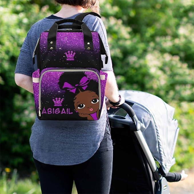 M YESCUSTOM Personalized Baby Bag For Mom Custom Purple Twinkle Diaper Bag with Name Customized Diaper Carrying Bag Newborn Gift for Women