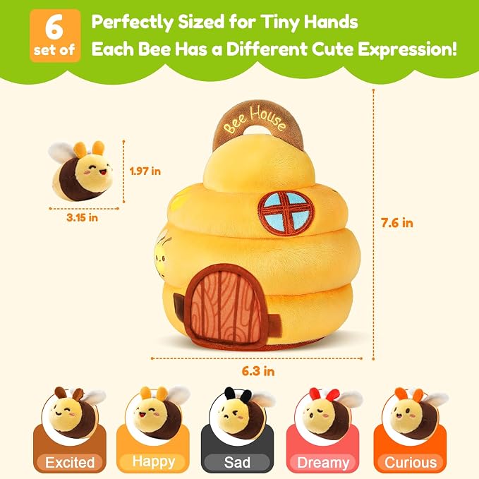 Baby Sensory Toys 0-6 6-12 Months, Soft Beehive Toy with 5 Plush Bees, Rattle Crinkle Squeaker Mirror, Music, Montessori Toys for Toddlers 1-3 Year Old Boys Girls Birthday Gifts