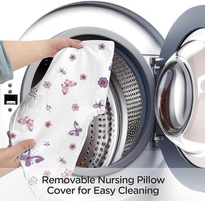 Little Grape Land Ergonomic Nursing Pillow,New Breastfeeding Pillows Support for Mom and Baby,Breathable and Soft with Cute Washable Cover, Multi-Use Feeding Pillow for 0–12 Months, Purple Butterfly