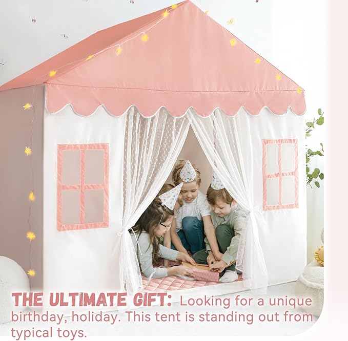Kids Play Tent with Mat, Princess Castle Playhouse Play Tent for Kids Indoor, Girls Play Tent Play House for Birthday Toy House Gift (Pink)