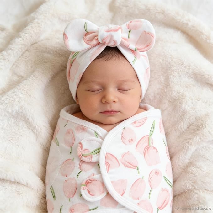 Baby Swaddle Sleep Sack with Hat Set for 0-3 months 3-Pack Soft Cotton Newborn Wearable Swaddle Wrap for Girls Boys