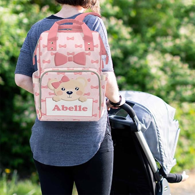 M YESCUSTOM Baby Diaper Bag Custom Name Letter Personalized Butterfly Baby Bag Customized Mom Travel Backpack Pink