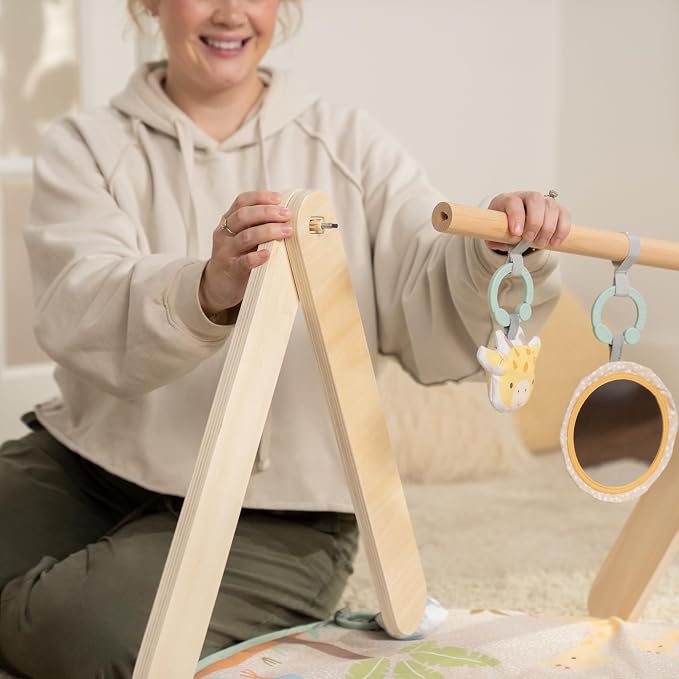 Ingenuity Wonder & Wood Baby Play Mat, Play Gym for Baby, Foldable A-Frame Bar, Machine-Washable Mat, for Ages 0-36 Months
