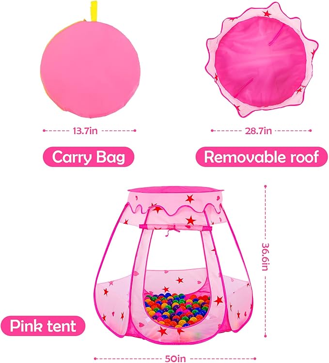 Baby Ball Pit for Toddler with 50 Balls, Kids Pop Up Play Tent for Girls, Princess Toys for Children Indoor & Outdoor Playhouse with Carry Bag (Ball Pit with 50 Balls)