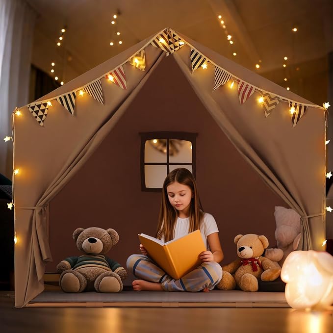 Kids Tent with Mat Playhouse for Kids Indoor Outdoor Play Tent for Toddlers 3 4 5 6 Year Olds (Light Grey)
