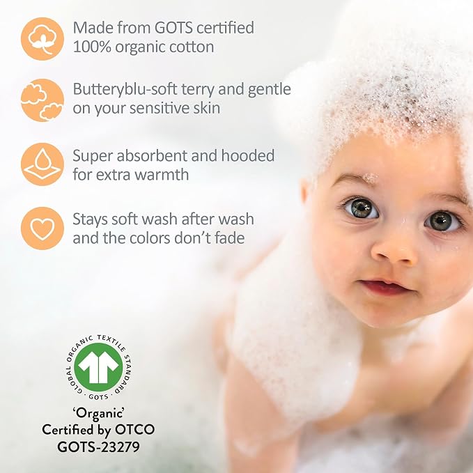 Butterblu Harper - 100% Organic Cotton Hooded Towels in Soft and Absorbent Baby Terry, 2-Pack, Puddle Jumpers, One Size