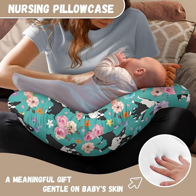 Floral Corgi Dog Nursing Pillow Cover for U-Shaped Feeding Pillow Cowhide Breastfeeding Pillow Slipcover Hidden Zipper Design Soft and Skin-Friendly