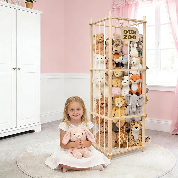 Art3d Large Stuffed Animal Storage, 54" Tall Wooden Stuffed Animal Organizer & Holder, Space Save Toy Storage Zoo for Toddler Room, Playroom & Bedroom