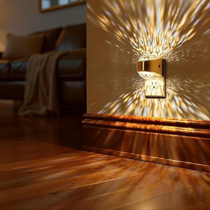 Briignite Night Light, Gold Night Lights Plug into Wall 2 Pack, LED Projector Night Light, Soft White for Bedroom, Dimmable Brightness Dusk to Dawn Nightlight for Bathroom, Gaming Room, Home Decor