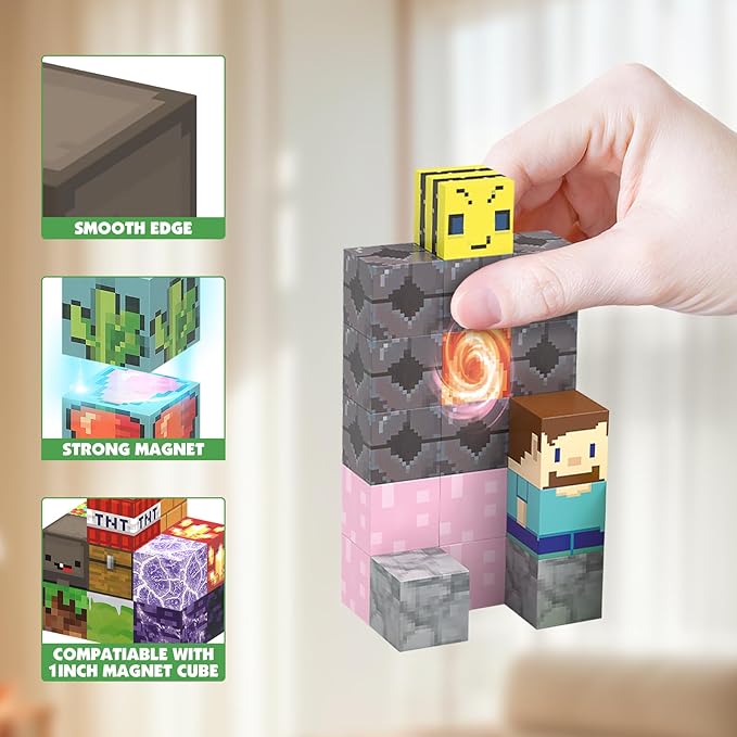 JIMI 120PCS Magnetic Blocks, Magnetic Building Blocks Set for Boys Girls Ages 3+, 1 inch Magnet Cubes Montessori Sensory Stacking Construction Toys Christmas Birthday Present