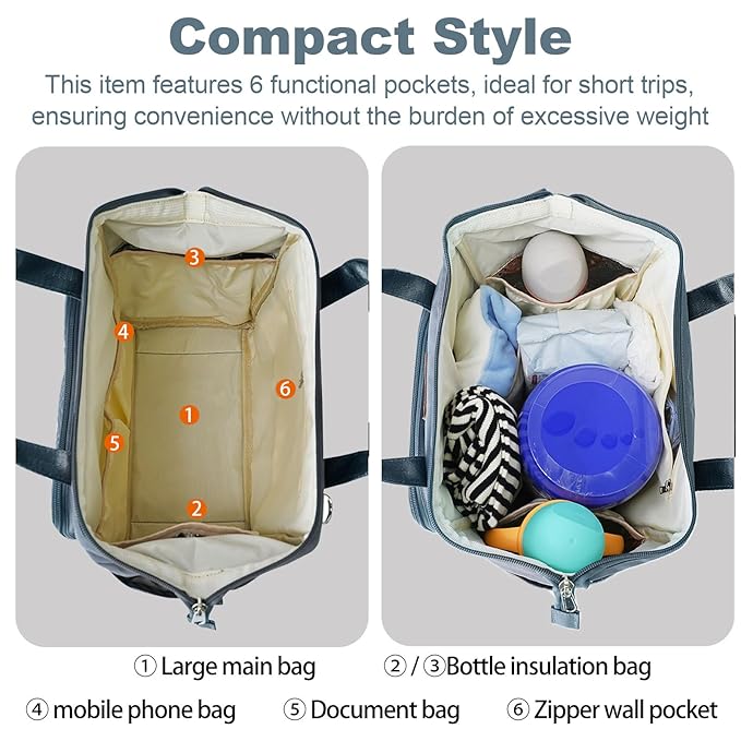 FHELAD Lightweight Mini Diaper Backpack for Quick Trips - 5-Way Carrying Waterproof Baby Bag with Insulated Bottle Pockets, Perfect for Hospital & Park Outings, Dark Gray