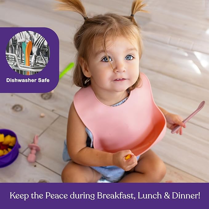 Baby Spoons First Stage Silicone Baby Spoon – Self Feeding Baby Utensils – Infant Spoons First Stage Baby Feeding Spoon - Soft & Gentle on Gums - BPA Free Silicone Baby Spoons Set (Pastel7)