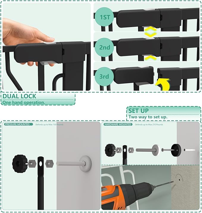 Jiprlak51 Extra Tall Cat Gate for Doorway ??30"-49.27" Extra Wide Pet Gate with Adjustable Cat Door Wide,Auto Close, Pressure Mounted, Pet Gate for Cats & Small Dogs, Hallway, Stairs, Kitchen