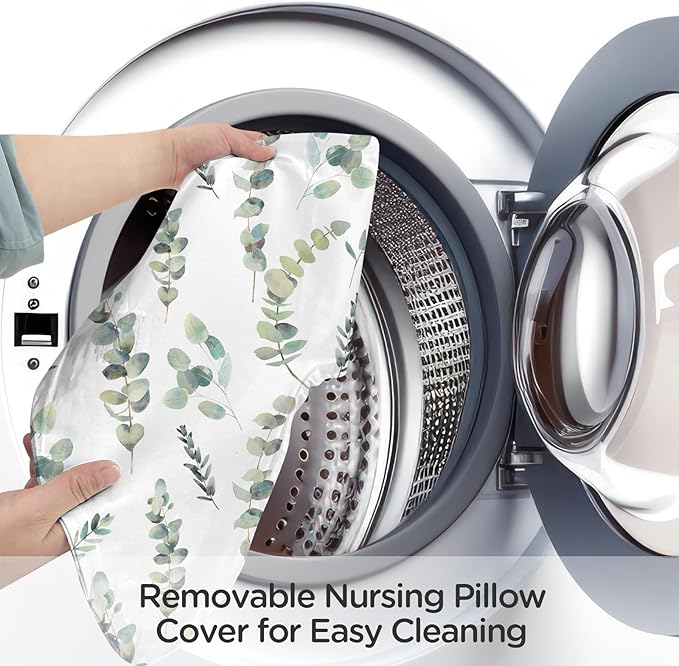 Little Grape Land Nursing Pillow,Upgraded Breast Feeding Pillow for Mom,Breastfeeding & Bottle Feeding for 0??7 Months, Soft Machine Washable Cover with firm breathable filling,Tummy Time,Green Leaves