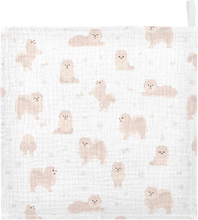 vvfelixl Baby Cotton Washcloths Pomeranian German Spitz Infants Bath Towel for Unisex Puppy Face Towels for Newborn, Natural Baby Wipes Delicate Skin, 11.8 X 11.8 inch, one sizex3