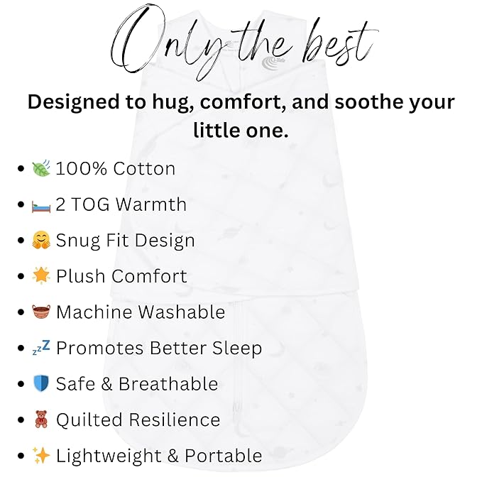 Baby Sleep Sack Swaddle 2.0 TOG 0-6 Months, 3-Way Adjustable Wearable Blanket for Newborn, Infant Swaddling Wrap, Unisex for Girls & Boys (White)