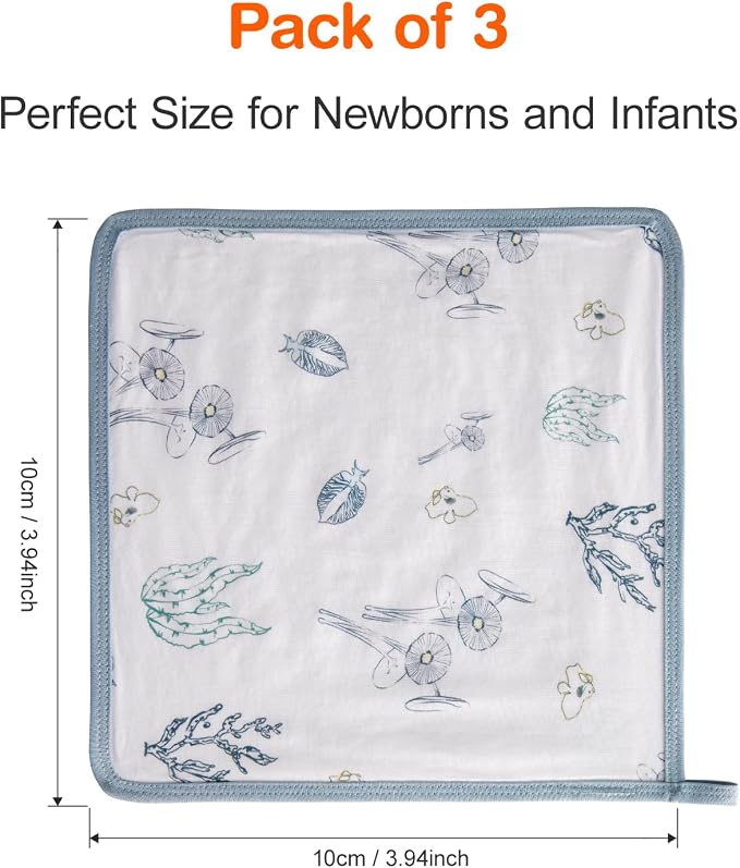 Baby Washcloths, Soft Burp Cloths, Absorbent Baby Bath Towels-4 Layer Design-Reusable Baby Wipes Newborn Bath Face Towel for Delicate Skin, Wash Cloths for Shower and Baby Essentials - 3 Pack