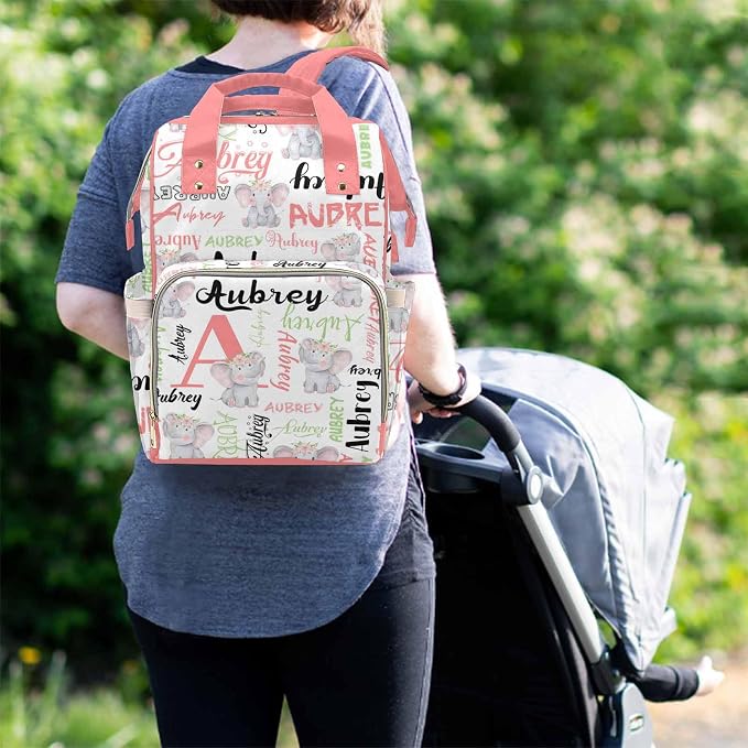 M YESCUSTOM Custom Diaper Bag Backpack for Girls Large Capacity with Pockets Pink Animal Personalized Baby Diaper Bags for Mom Waterproof Nappy Baby Bag with Name Mothers Day Gift