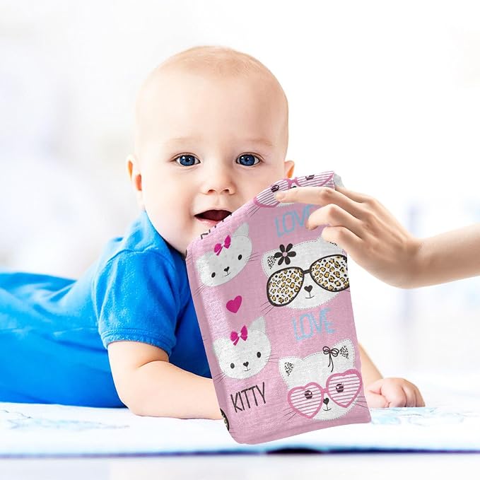 vvfelixl Childish Cats Pattern Baby Burp Cloths Baby Muslin Washcloths for Boys Girl Cotton Baby Face Towel for Newborn Infants Soft and Absorbent 11.8 X 11.8 in, 5 Pack
