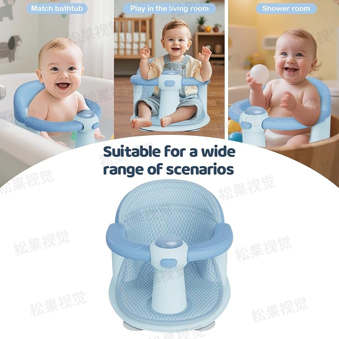 Baby Bath Seat for Babies 6 Months & Up - Baby Bath Seats for Babies Sitting Up | Non-Slip Baby Bath Chair with Cushion & Suction Cup | Toddler Bath Seat Newborn Infants Baby Bathtub Seat (Blue)