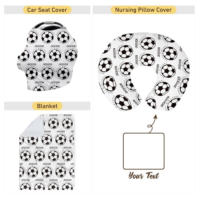 Baby Nursing Pillow Cover - Personalized Name White Soccer Theme Breastfeeding U-Shaped for Bottle Feeding, Ultra Soft Comfortable Breastfeeding Pillow Cover for Infant Baby Boys and Girls