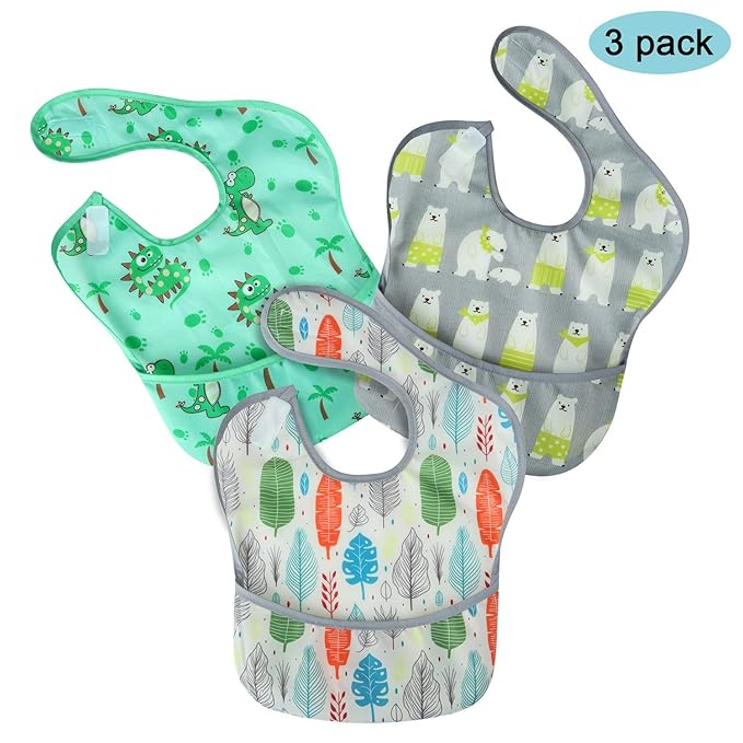 PandaEar 3 Pack Super Light Weight Baby Bib, Waterproof, Washable, Stain Oil and Odor Resistant 12-48 Months
