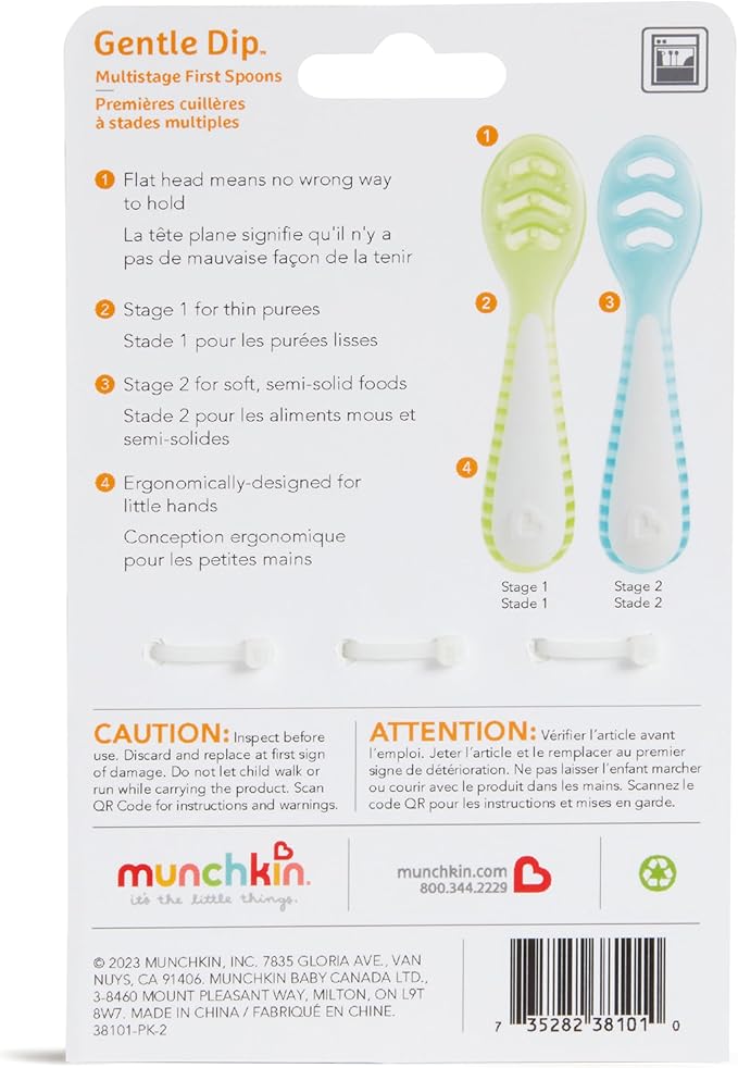 Munchkin® Gentle Dip??Baby Spoons for Self Feeding and Baby Led Weaning, 3 Pack, Blue/Green