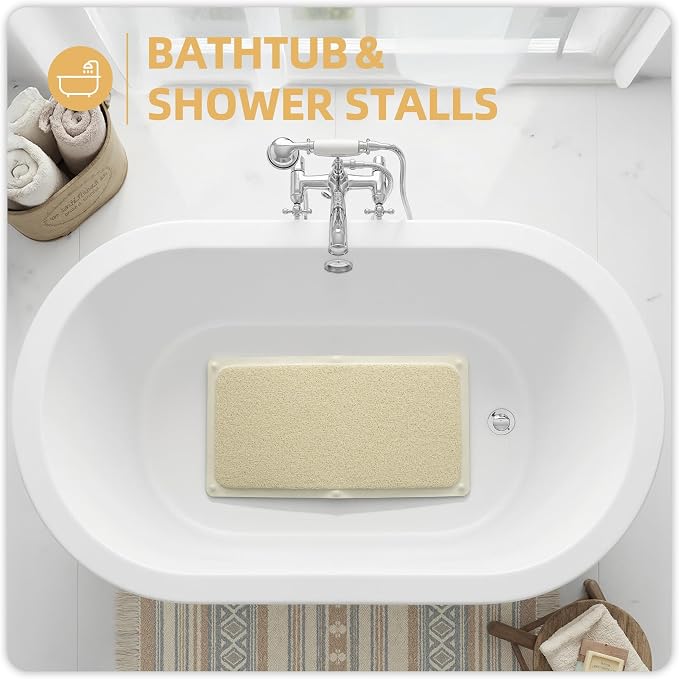 Upgraded Anti Slip Shower Mat for Inside Shower,Non Slip Bathtub Mat with Suction Cups,Shower Floor Mat,Scrubber Mats,Easy to Clean,Quick Dry,Easy Drainage,Loofah Bath Mat for Tub,Beige,24''x24''