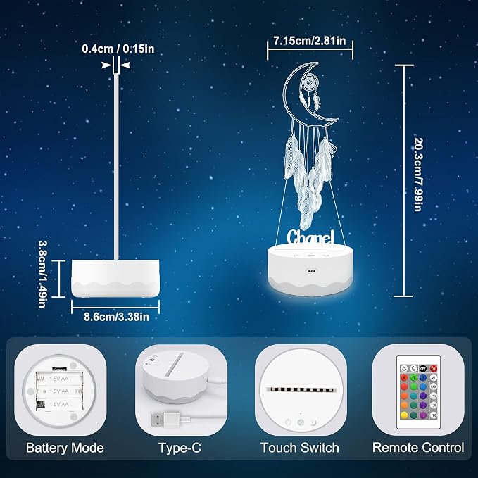 YuanDian Personalized Light up Dream Catcher Kits 3D Illusion LED Night Light with Remote 16 Changing Color Lights for Baby Kids Adults Boys Girls Women Bedroom Decor Gifts