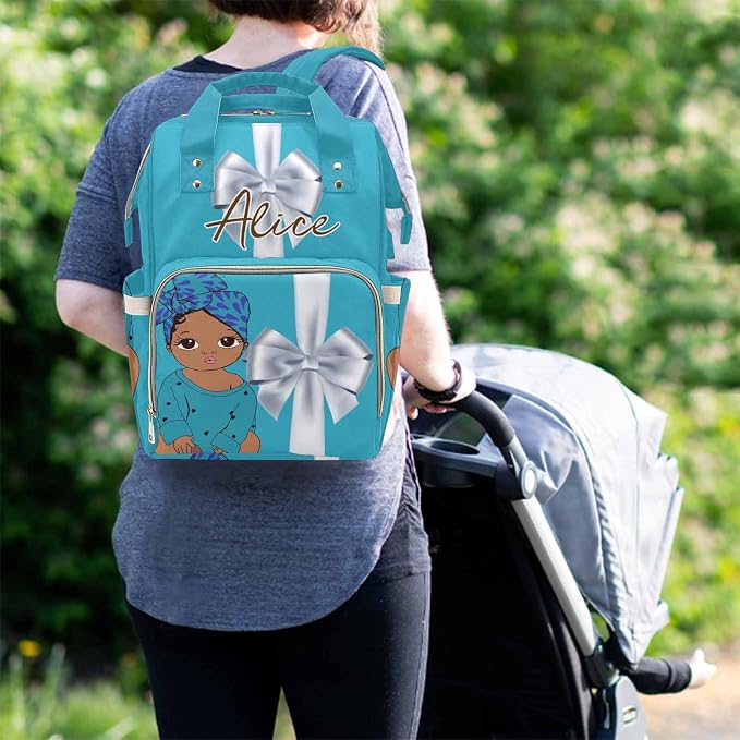 M YESCUSTOM Customized Diaper Backpack for Women Men Custom Blue Nappy Mommy Bags with Name Personalized Nursing Bag New Born Gift for Mother, Friends, Dad Blue Backpack Work Travel and Holiday
