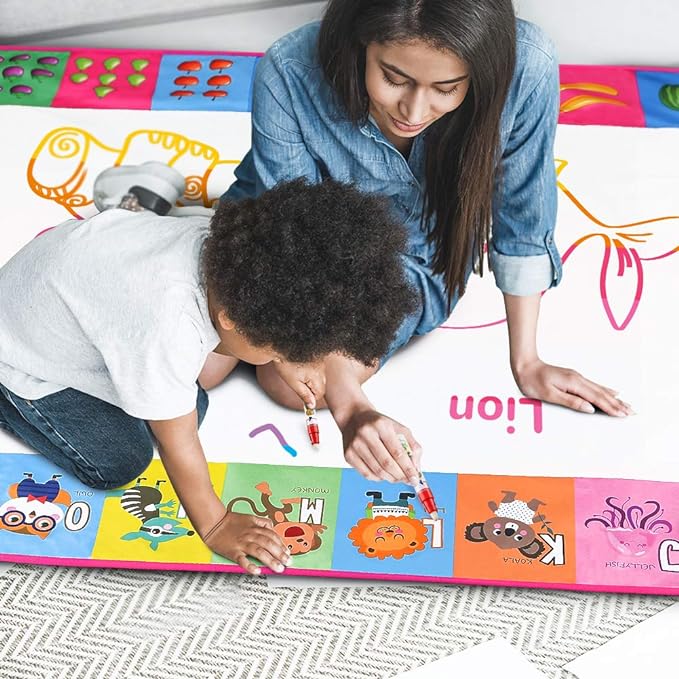 Water Doodle Mat - Kids Painting Writing Doodle Toy Board - Color Doodle Drawing Mat Bring Magic Pens Educational Toys for Age 3 4 5 6 7 8 9 10 11 12 Year Old Girls Boys Age Toddler Gift (Pink)