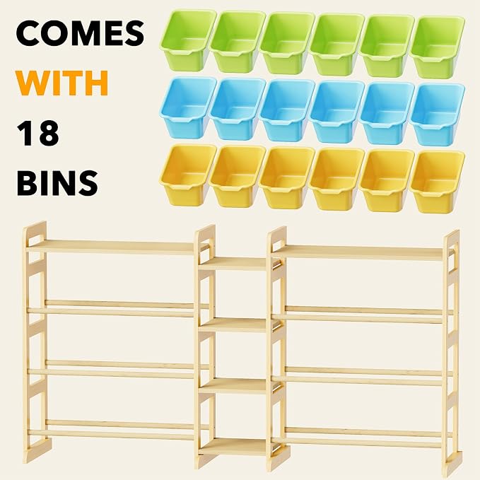 SpaceAid Large Toy Storage Organizer with 6 Shelves and 18 Bins, Book Shelf Organizers Storage Bookshelf, Kids Bin Shelf Box Bookcase for Bedroom Playroom Organization Room Decor, Multi-Colored