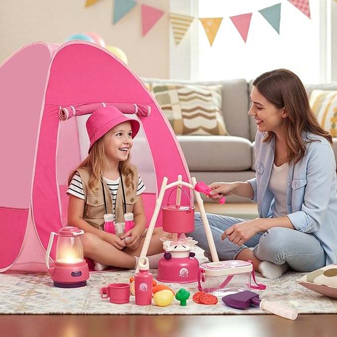 Meland Kids Camping Set for Girls - Camping Tent Toys for Girls Indoor Outdoor Pretend Play, Christmas Birthday Gift Idea for Toddler Girl Age 3,4,5,6 Year Old