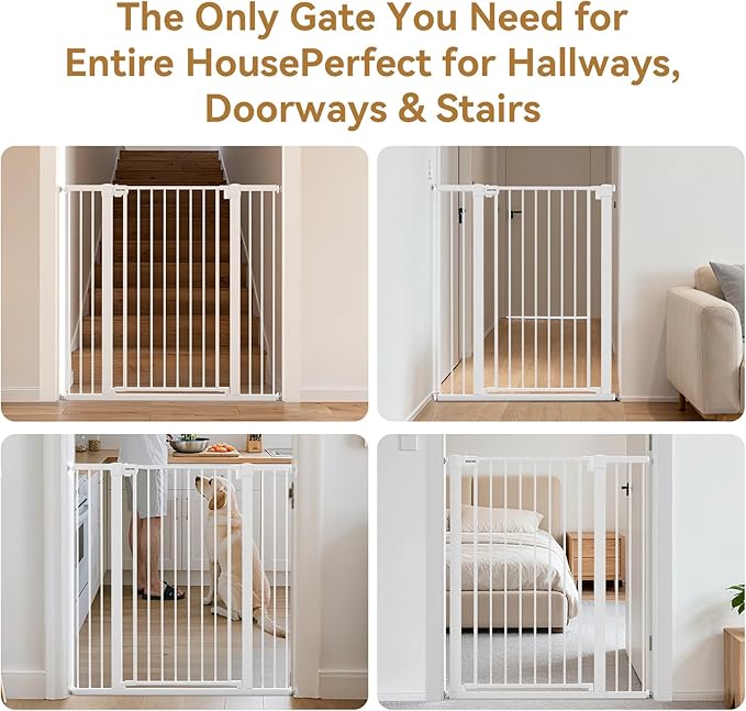 43 inch Tall Safety Dog Gate Adjustable 29.7-45.2 inch Extra-Wide Metal Pet Gate Drill-Free Pressure-Mount Installation kit Self-Closing Cat Gate for StairwellsăDoorwaysďźWhiteďź