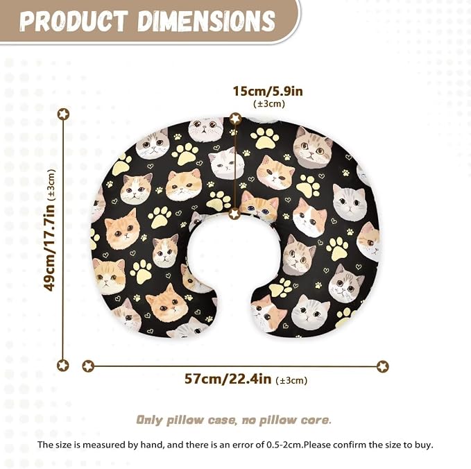 Cat Heads Nursing Pillow Cover Breast Feeding Pillow Covers 1 Pack for Breastfeeding Pillow Soft and Cozy Fits Snug On Infant Breastfeeding Pillow Slipcover Cover Only
