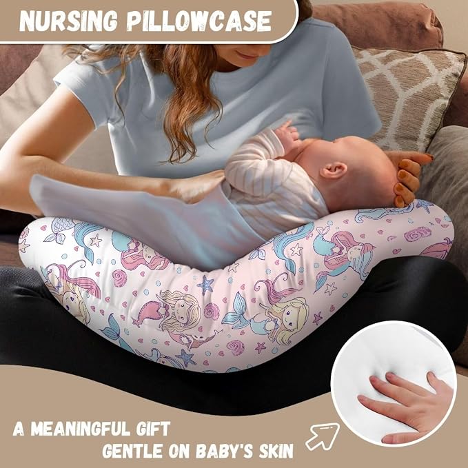 Mermaid Nursing Pillow Cover, Stretchy Soft Fabric Removable Covers for Breastfeeding Pillows Safely Fits On Standard Infant Nursing Pillows