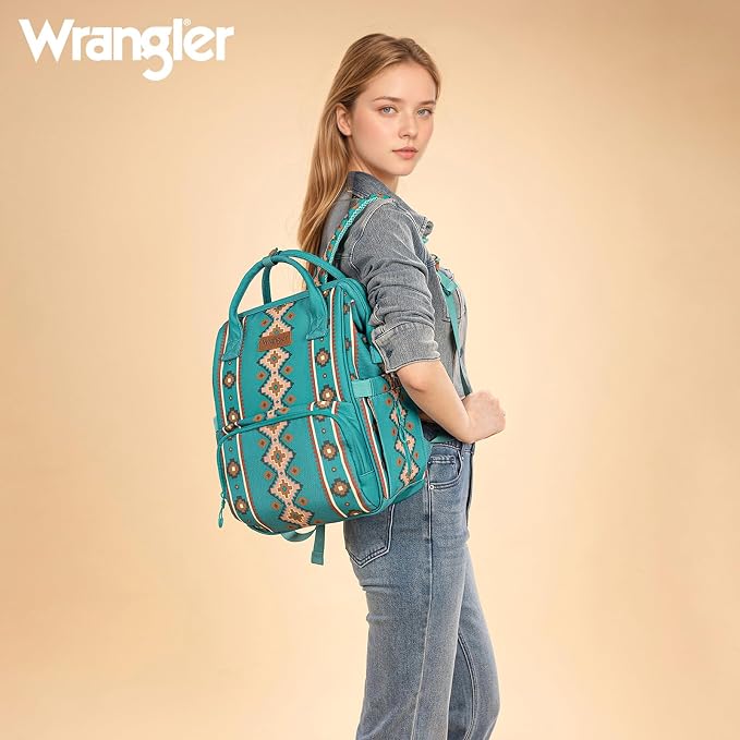 Montana West Wrangler Callie Diaper Bag Backpack with Pacifier Case, Crossbody Bottle Bag and Stroller Straps Western Pattern Multifunction Baby Travel Bag Set WG2215-9110TQ