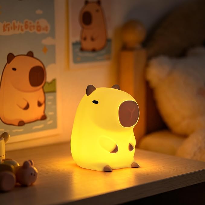 Capybara Night Light, Capybara Gifts for Kid Friend, Animal Squishy Silicone Nursery Lamp with Timer Dimmable, Rechargeable Bedroom Bedside Decor Birthday Graduation Xmas Present for Boy Girl