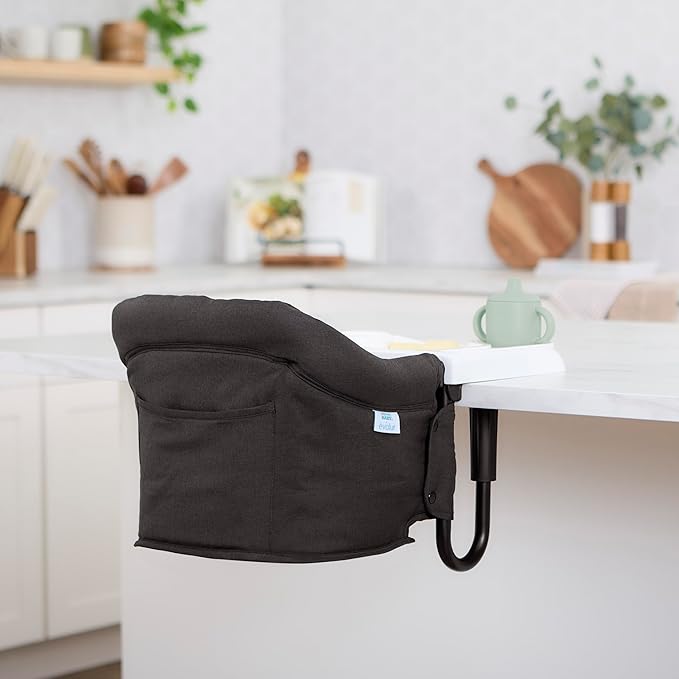 Evolur Clamp-On Comfort Table Chair, Portable Clip-On High Chair for Babies & Toddlers (6??6 Months), Removable Washable Seat Cover, Dishwasher-Safe Tray, Foldable Design with Carry Bag ??Black