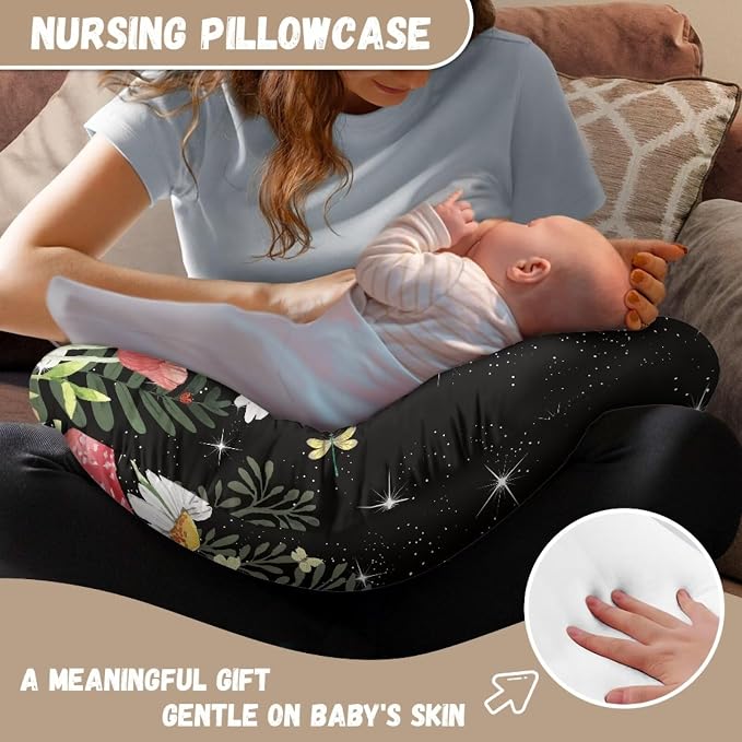 Mushroom Dragonfly Nursing Pillow Detachable Newborn Original Breastfeeding Slipcover Case and Positioner Removable Head Support Protector Cushion Essential with Hidden Zipper Easy to Use