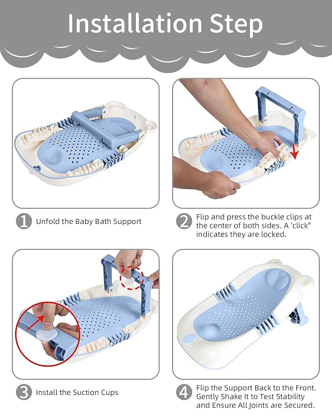 ISELECTOR Baby Bath Support Foldable Baby Bathtub Bath Tub for Newborn Infant Baby Bath Seat with Non-Slip Suction Cup 0-6 Months Infant Essentials Must Haves Ideal for Newborn Gifts (Blue)