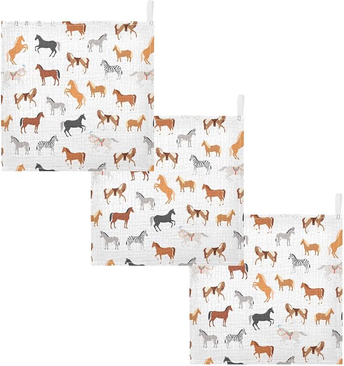 Vvfelixl Baby Washcloths Cotton Animal Print Muslin Washcloths Soft Baby Face Towel for Newborn Infants, 11.8 X 11.8 Inch, 3 Pack