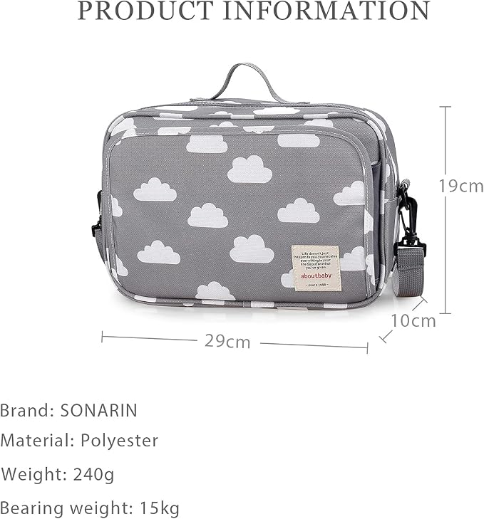 SONARIN Pram Buggy Bag Organiser & Stroller Organiser,Large Stroller Storage with Deep Cup Holder,2 x Pram Hooks,Shoulder Strap Used as Carry-On Handbag,Universal Fit All Buggy Models(Cloud)
