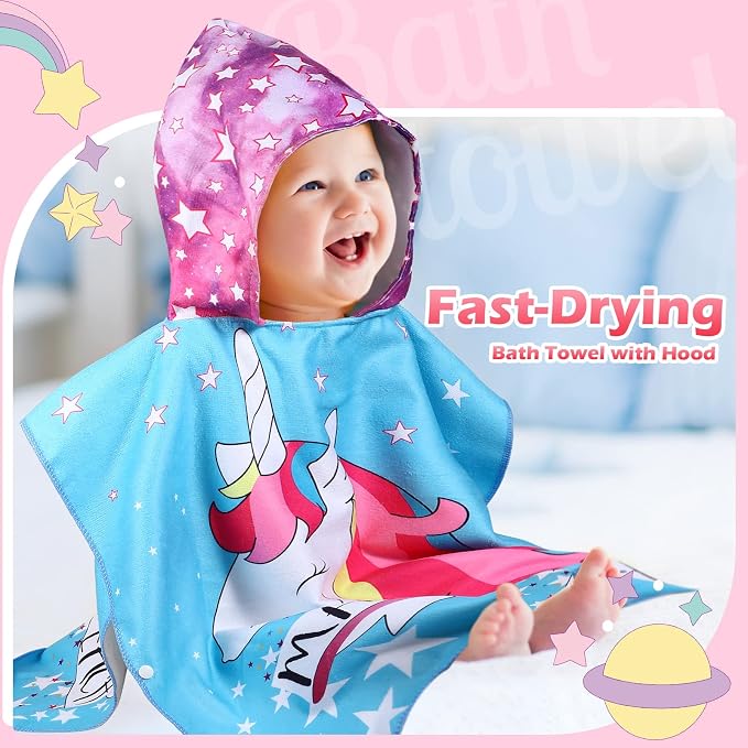 Chumia 3 Pack Kids Hooded Beach Poncho Towels Toddler Swim Pool Bath Towels with Hood Thicker Cotton Absorbent Cover up for Boys Girls Baby(47 x 24 Inch