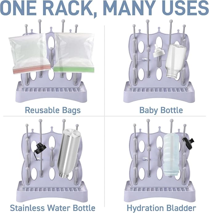 Bottle Drying Rack, Foldable & Space Saving Drying Rack for Baby Bottles, Pump Parts,Cups,Pacifiers, and Reusable Ziplock Dryer Rack(Grey Drying Rack)