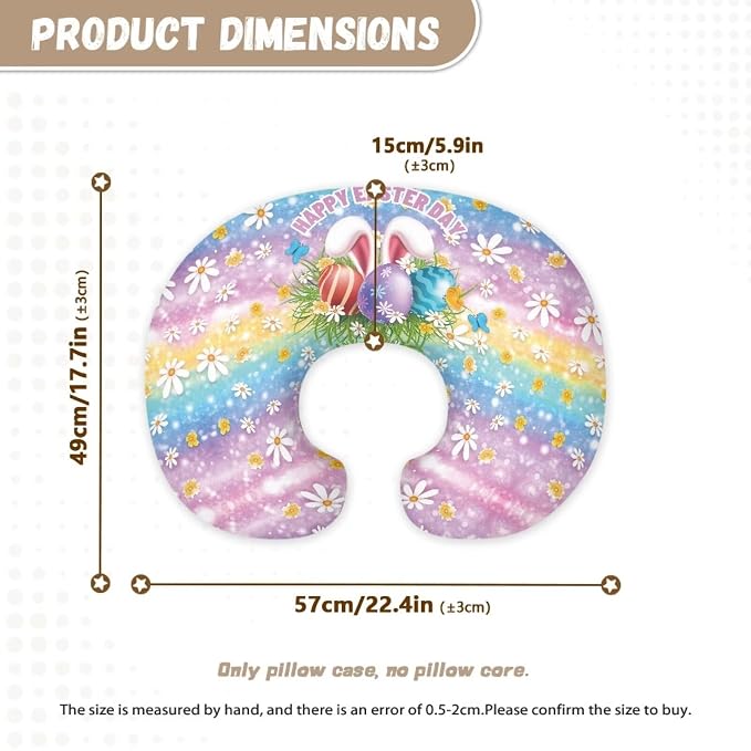 Rainbow Rabbit Ear Nursing Pillow Slipcover Sleeve, Ultra-Soft Baby Nursing Pillow Removable Cover for Breastfeeding Pillows, Pillow Not Included