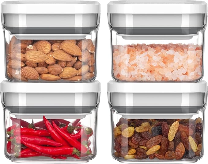 MR.SIGA 4 Pack Airtight Food Storage Container Set, BPA Free Kitchen Pantry Organization Canisters, One-handed Airtight Cereal Snack Candy Storage Containers, 360ml / 12.2oz, Small, White