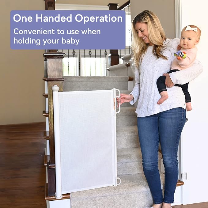 Retractable Baby Gate, Momcozy Extra Wide Mesh Baby Gates for Stairs, 41" Tall, Extends up to 71" Wide, Pet Dog Gate for Doorways, Stairs, Hallways, Indoor/Outdoor