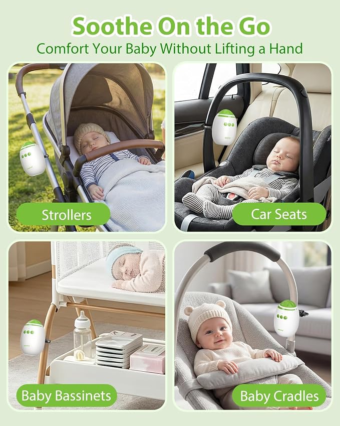 Baby Stroller Rocker with Adjustable Rocking Speed and 11 Soothing White Noise, Hands-Free Rechargeable Sleep Soother Rocker, Portable Accessories for Strollers & Prams, Essential Baby Gear (Green)
